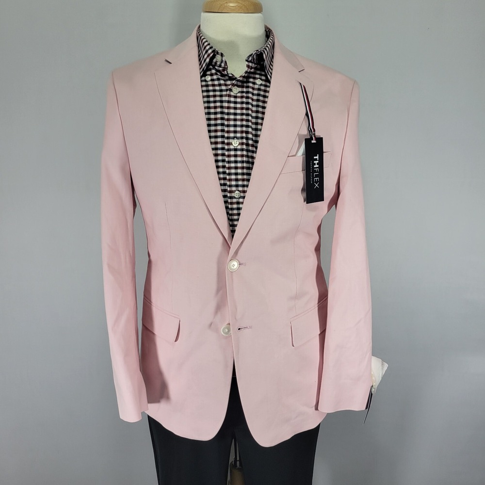 Tommy Hilfiger Men's Sport Coat Blazer Two Button Pink Cotton Spadnex‎ Pink 40R